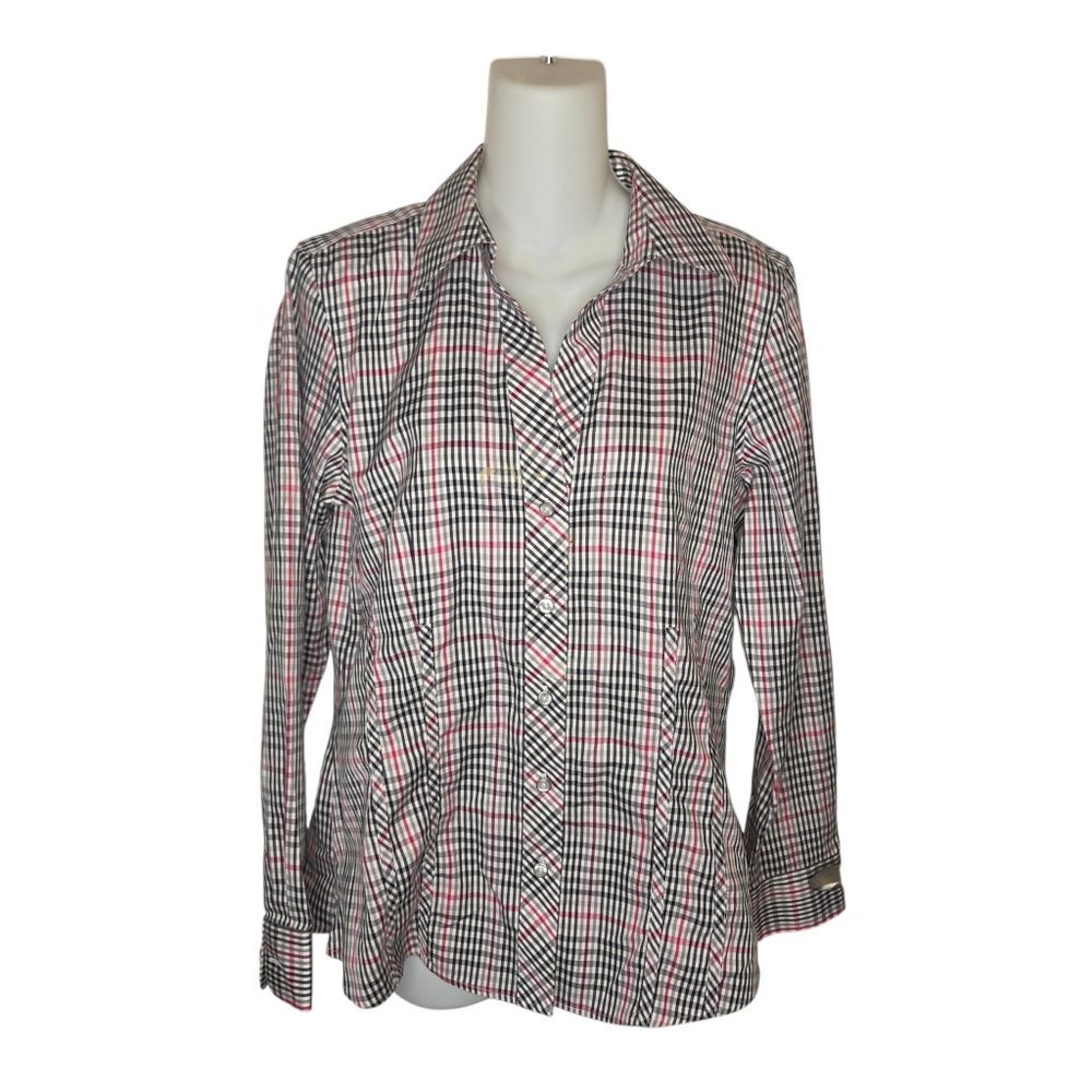Foxcroft Non-Iron Fitted Plaid Button-Up Blouse Top Size 6